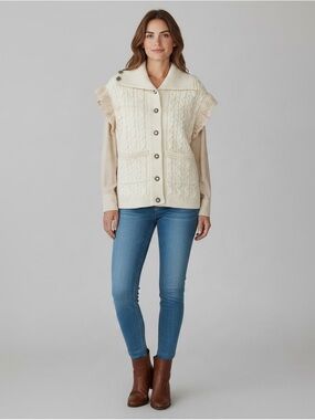 POL S Cream Cable-Knit Button Front Sweater Vest